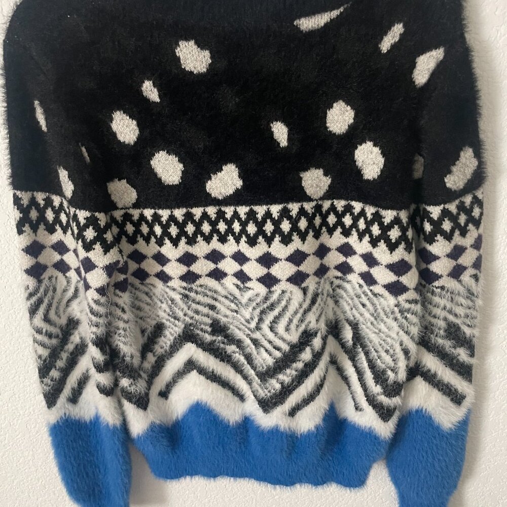 Desigual Fuzzy Knit Patterned Sweater Size M - image 3